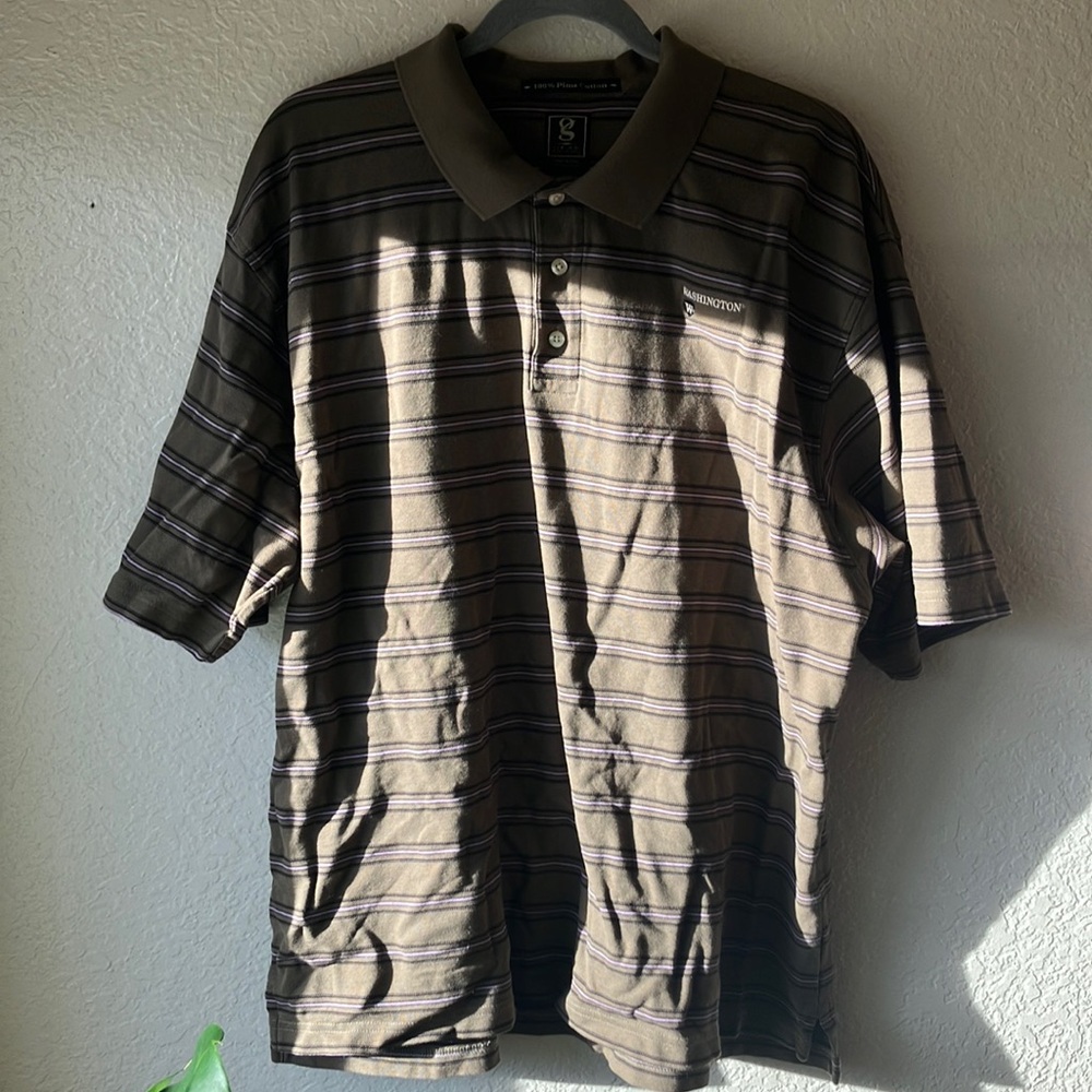 Gear for Sports Pima Cotton Khaki Green w. Brown Pink Stripe Polo Shirt men XXL